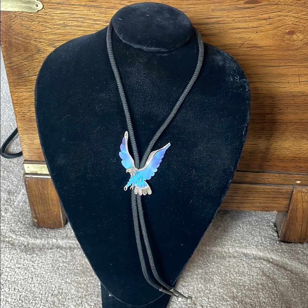 Blue Bird Pendant Bolo‎ Tie Necklace